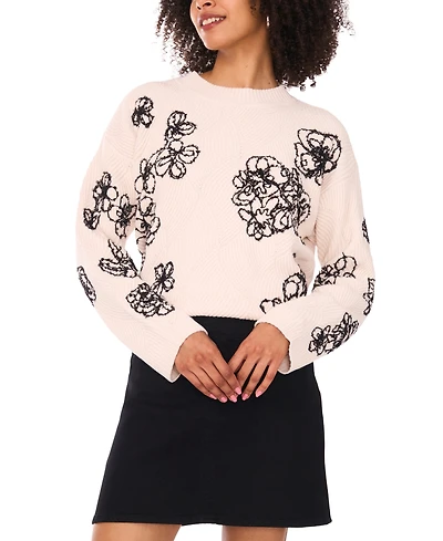 Vince Camuto Women's Floral-Embroidered Crewneck Sweater