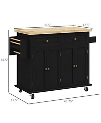 Halifax North America Black Kitchen Island Cart: Rubberwood Top, Spice Rack