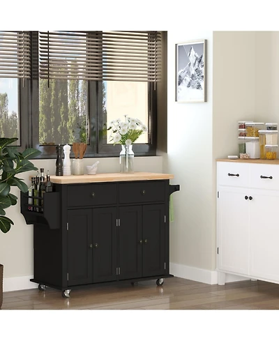 Halifax North America Black Kitchen Island: Cart with Varnished Rubberwood Top and Casters