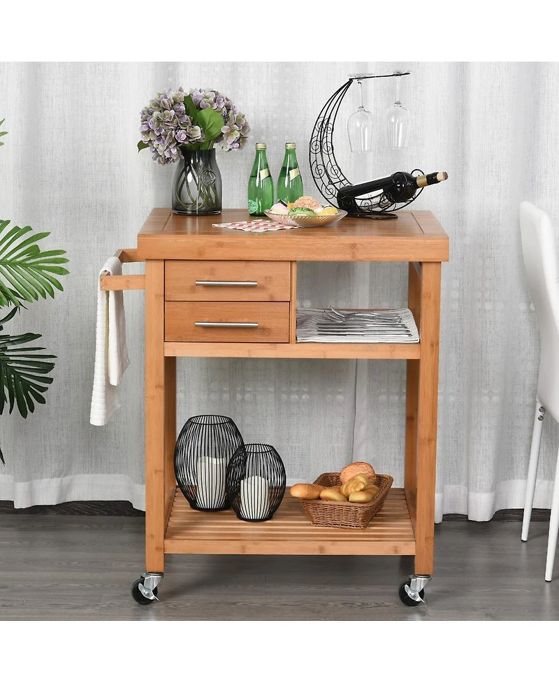 Halifax North America Bamboo Kitchen Organizer: Utility Cart with Drawers and Shelves
