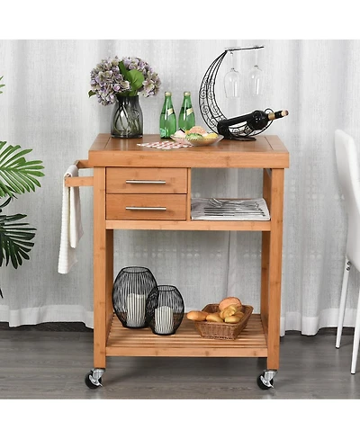 Halifax North America Bamboo Kitchen Organizer: Utility Cart with Drawers and Shelves