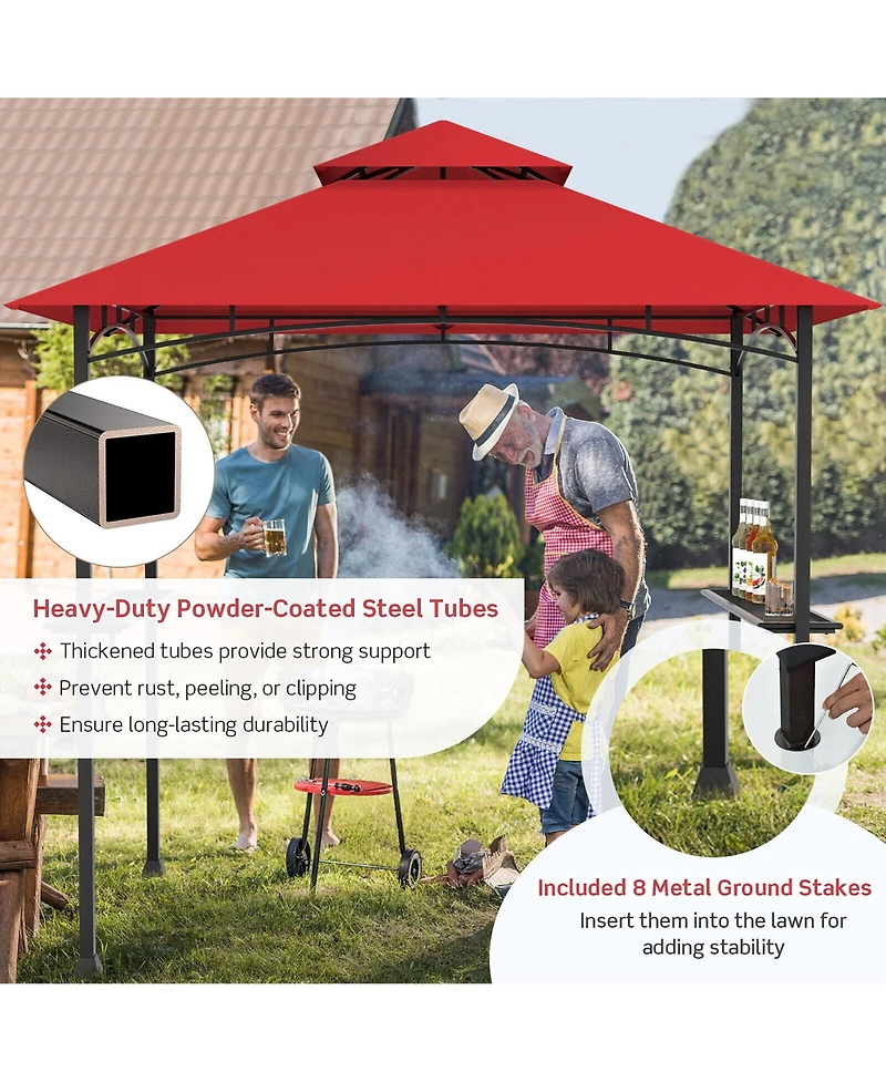 Gymax 8' x 5' Bbq Grill Gazebo 2-Tier Barbecue Canopy Vented Top Shelves Shelter