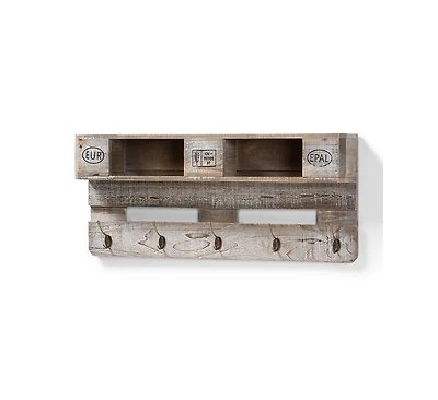 Baxton Studio Ferguson Vintage Rustic Whitewashed Grey Oak Finished Wood Wall Mounted Coat Rack with Shelves
