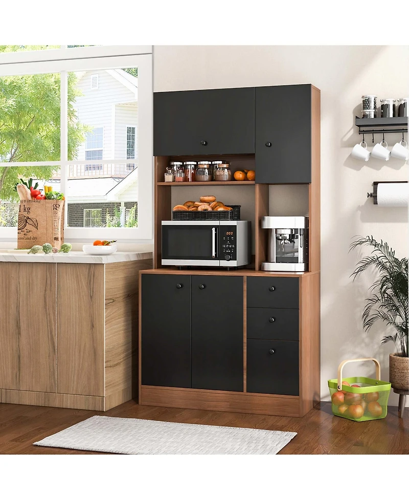 71" Tall Kitchen Pantry Buffet Hutch Freestanding Storage Cabinet 4 Doors
