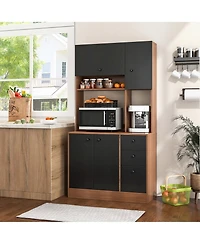 71" Tall Kitchen Pantry Buffet Hutch Freestanding Storage Cabinet 4 Doors