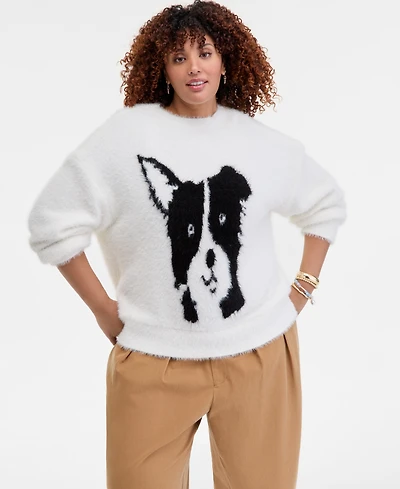 On 34th Trendy Plus Dog-Graphic Eyelash Sweater, Macy's Exclusive