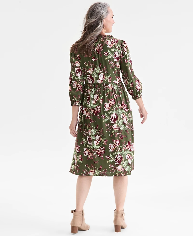 Style & Co Women's Printed Ruffle-Trim Split-Neck Dress, Macy's Exclusive