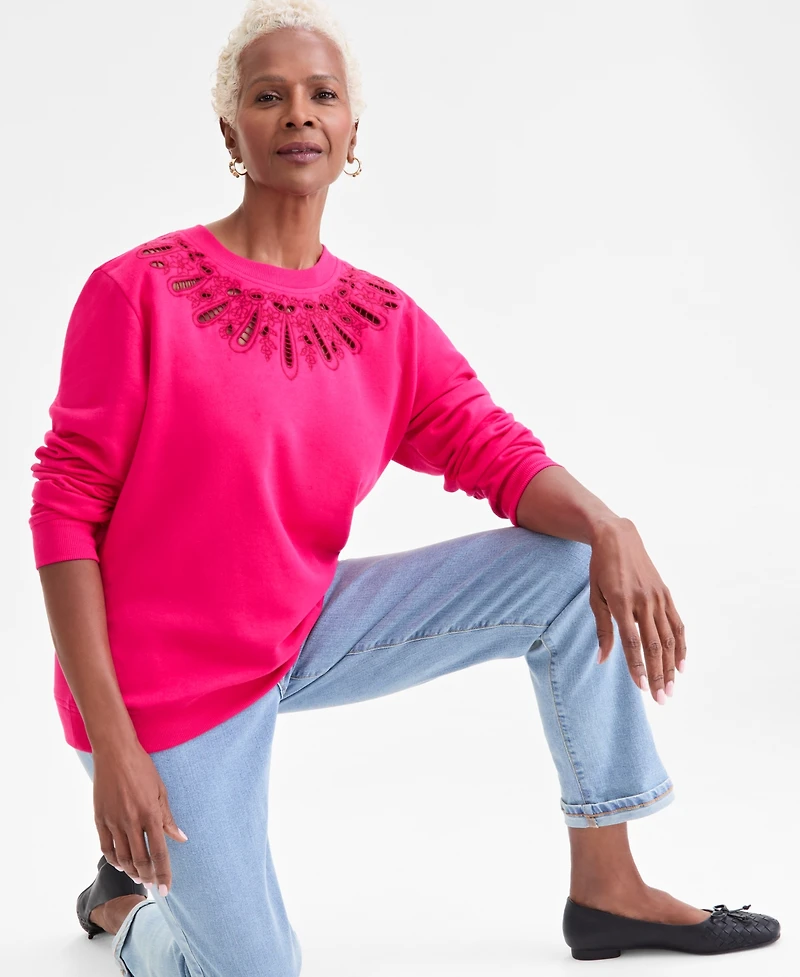 Style & Co Women's Embroidery Crewneck Sweatshirt, Macy's Exclusive