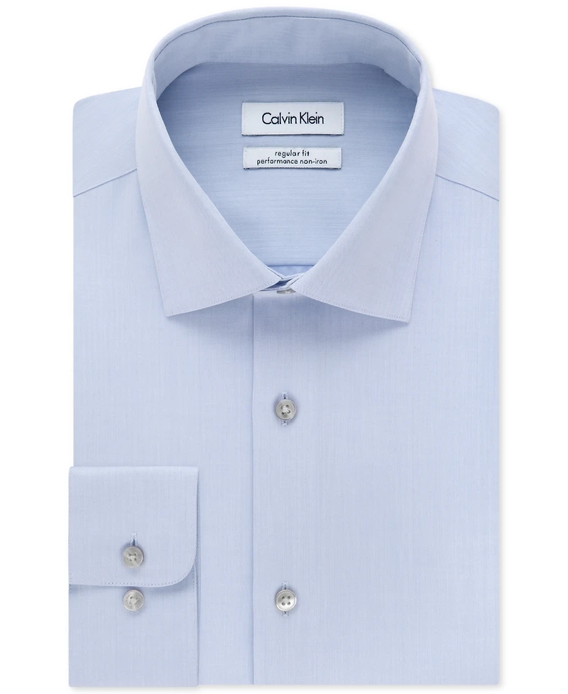 Calvin Klein Steel Men's Classic-Fit Non-Iron Performance Herringbone Dress Shirt
