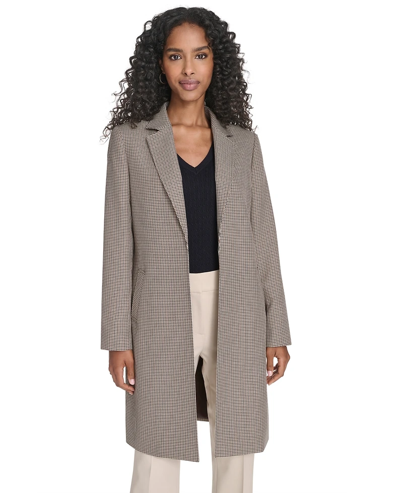 Tommy Hilfiger Women's Houndstooth Pattern Topper Long Jacket