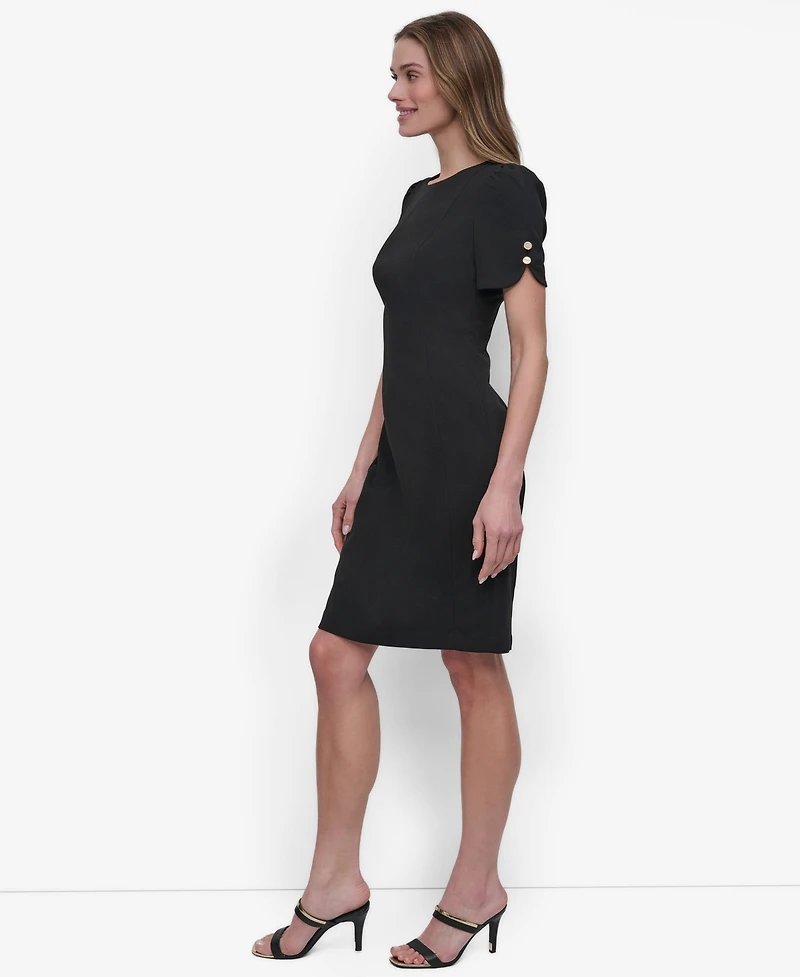 Short Sleeve Scuba Crepe Sheath Dress