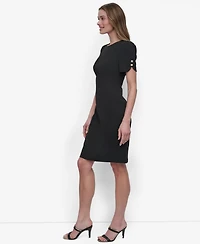 Short Sleeve Scuba Crepe Sheath Dress