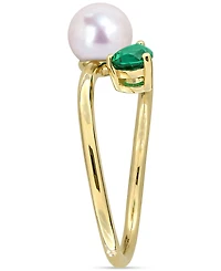 Cultured Freshwater Pearl & Lab-Created Emerald Ring (3/8 ct. t.w.) 18k Gold-Plated Sterling Silver