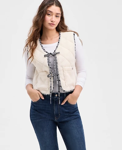 Rebel Veil Juniors' Tie-Front Sleeveless Reversible Vest