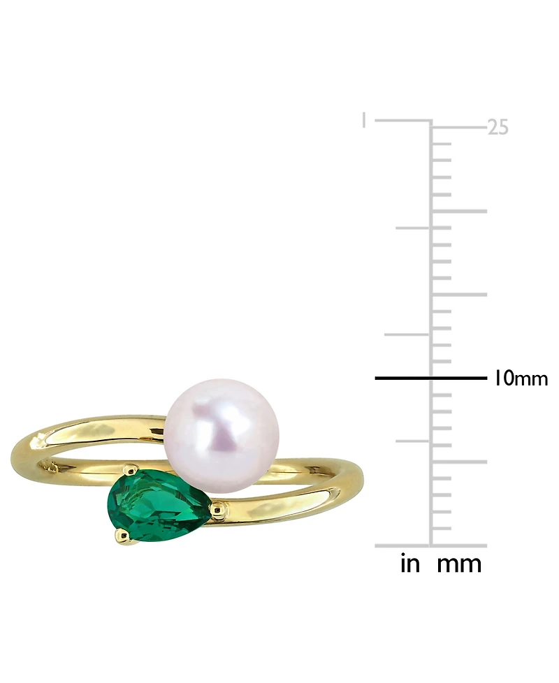 Cultured Freshwater Pearl & Lab-Created Emerald Ring (3/8 ct. t.w.) 18k Gold-Plated Sterling Silver