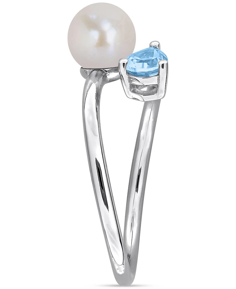 Cultured Freshwater Pearl (6mm) & Blue Topaz (3/8 ct. t.w.) Bypass Ring Sterling Silver