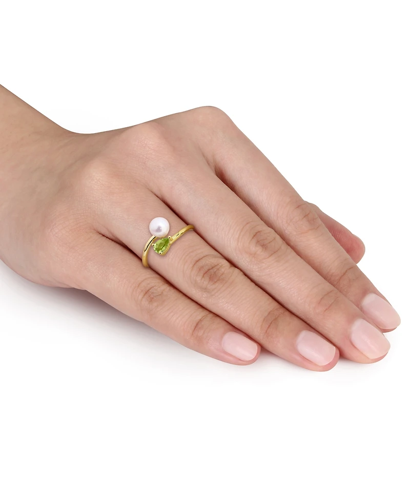Macy's Gold Flash-Plated Sterling Silver Cultured Freshwater Pearl & Peridot Bypass Ring