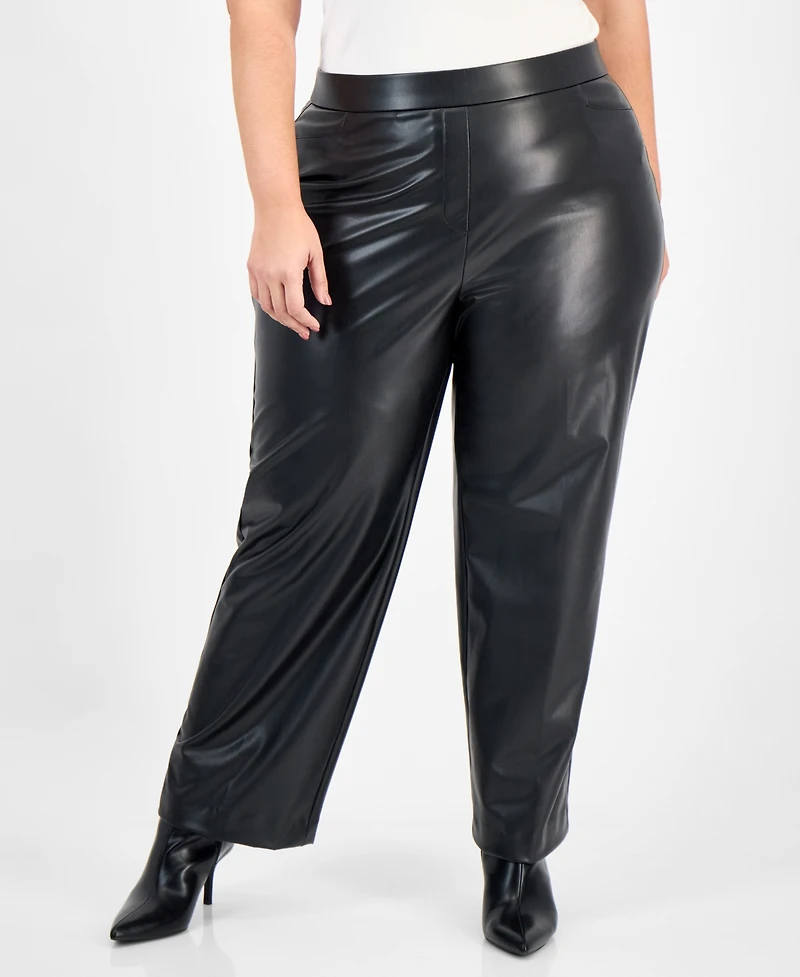 Kasper Plus High Rise Faux Leather Pants