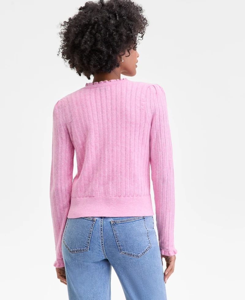 On 34th Women's Puff-Shoulder Pointelle-Knit Cardigan, Macy's Exclusive