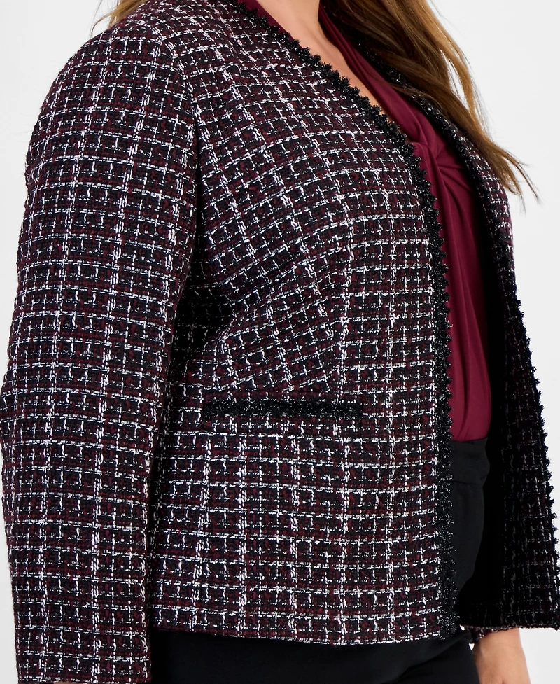 Kasper Plus Tweed Collarless Open-Front Jacket