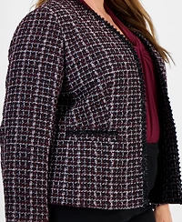 Kasper Plus Tweed Collarless Open-Front Jacket