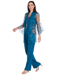 R & M Richards Women's Foil-Lace Jacket Pants Set