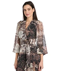 R & M Richards Women's Chiffon Surplice-Neck Midi Dress