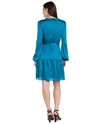 R & M Richards Women's V-Neck Charmeuse Ruffled Waist-Tie Dress