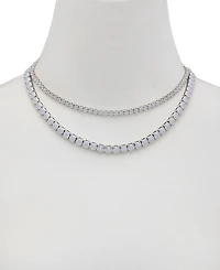 Guess Silver-Tone Double Crystal Necklace