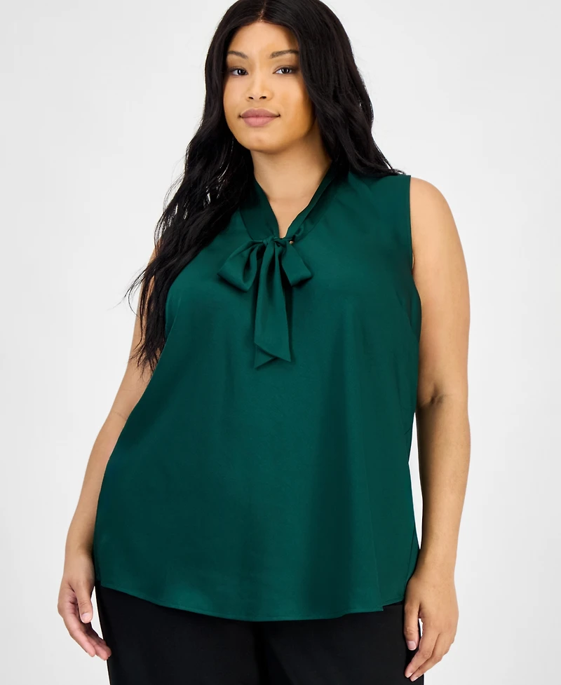 Kasper Plus Tie-Neck Sleeveless Top