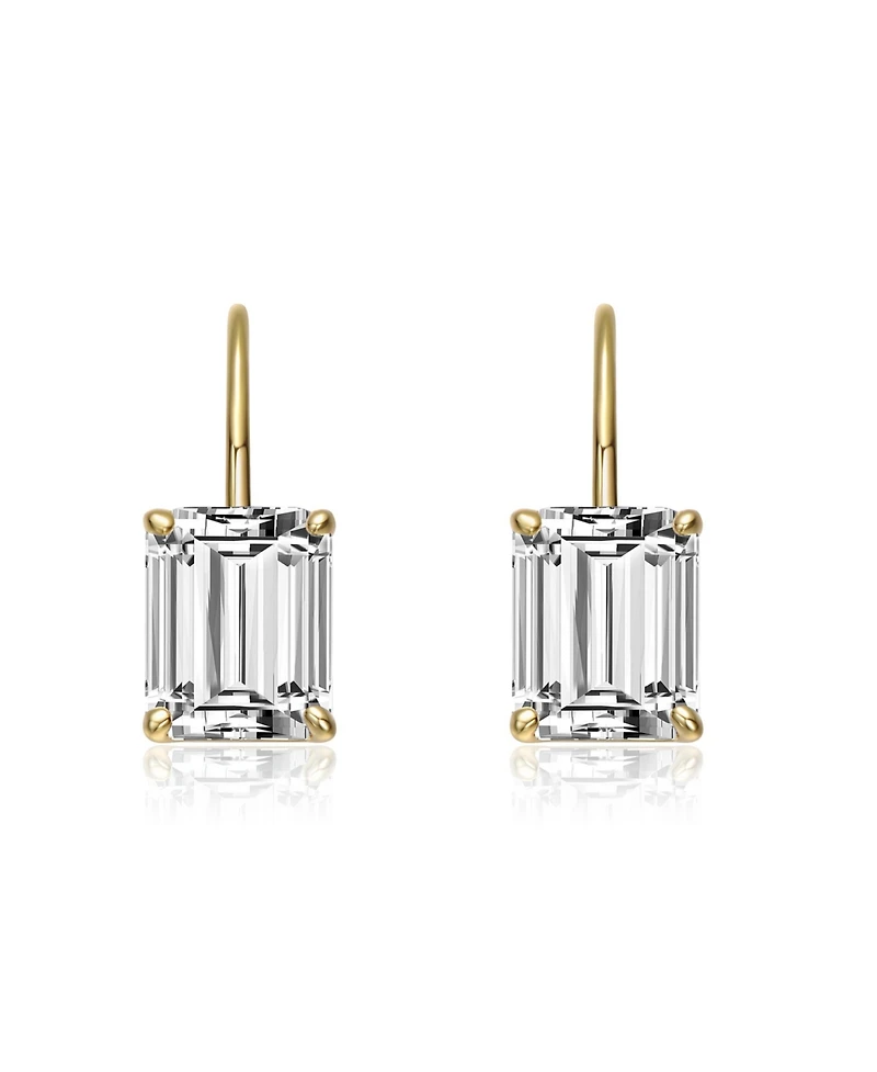 Genevive Sterling Silver 14K Gold Plated with Clear Cubic Zirconia Leverback Earrings