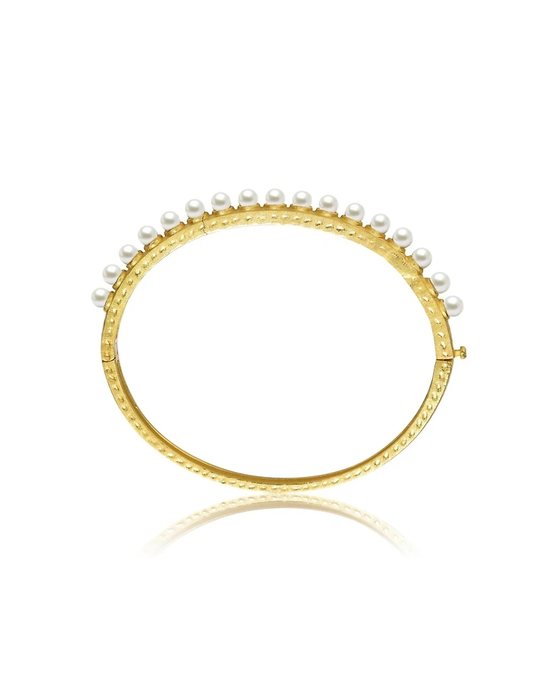Genevive Sterling Silver 14K Gold Plated Beaded Bangle Bracelet with Shell Pearls