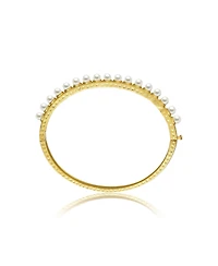 Genevive Sterling Silver 14K Gold Plated Beaded Bangle Bracelet with Shell Pearls