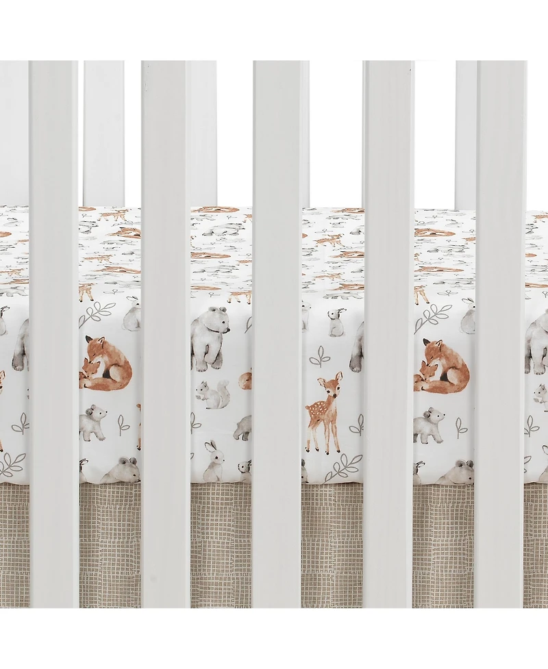 Lambs & Ivy Painted Forest Gray/Beige Woodland Animals 4-Piece Nursery Baby Crib Bedding Set