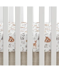 Lambs & Ivy Painted Forest Gray/Beige Woodland Animals 4-Piece Nursery Baby Crib Bedding Set