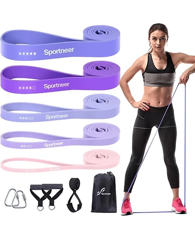 Resistance Bands Workout Set: 5 Levels Pull Up Assist Bands 5-130lb with Handles & Door Anchor
