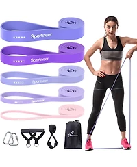 Resistance Bands Workout Set: 5 Levels Pull Up Assist Bands 5-130lb with Handles & Door Anchor