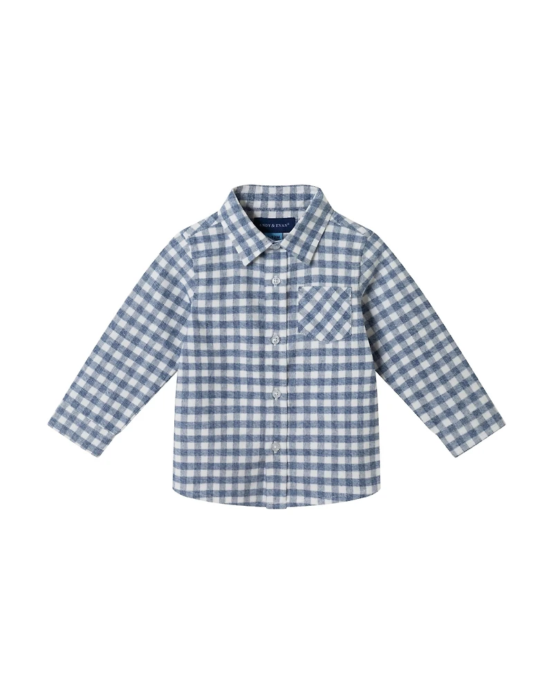 Andy & Evan Infant Boys Grey Check Buttondown and Denim Pant Set
