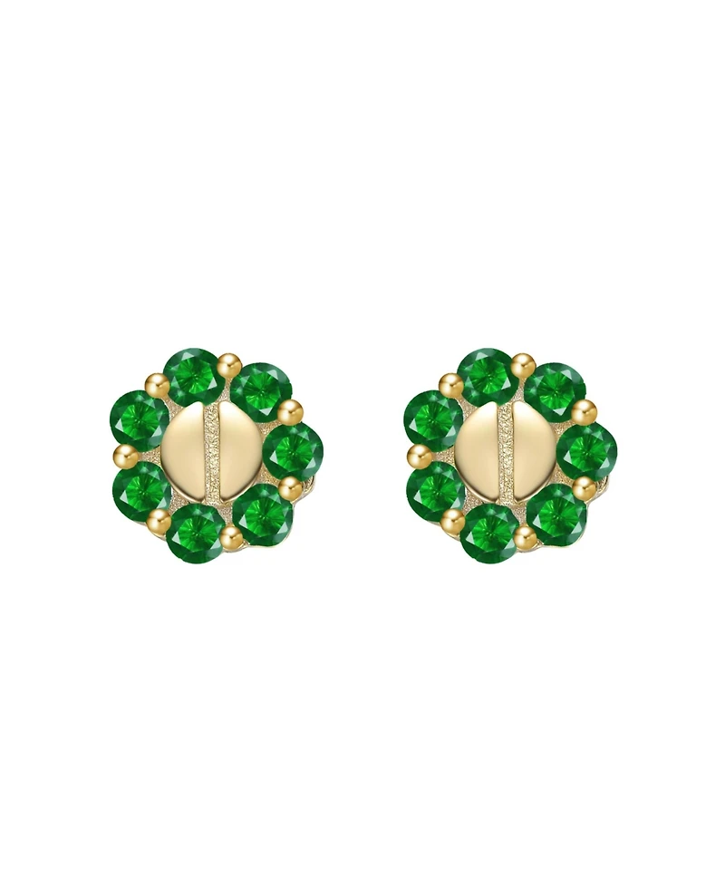 Kids 14K Gold Plated with Colored Cubic Zirconia Beaded Design Stud Earrings