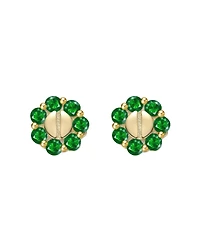 Kids 14K Gold Plated with Colored Cubic Zirconia Beaded Design Stud Earrings