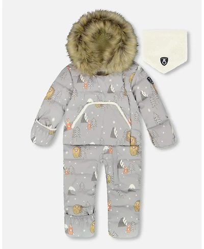 Deux par Baby Boy One-Piece Snug Snowsuit Designed for Car Seat Gray Bear Print - Baby|Toddler