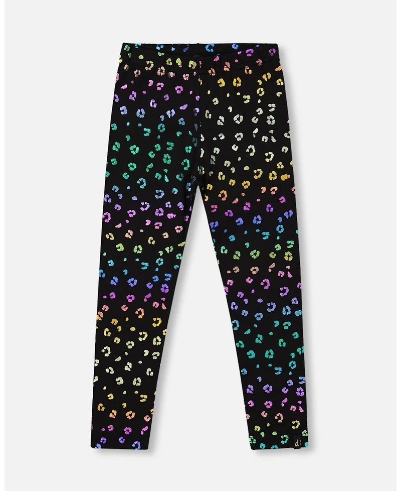 Deux par Girl Stretch Jersey Leggings Multicolor Leopard Print