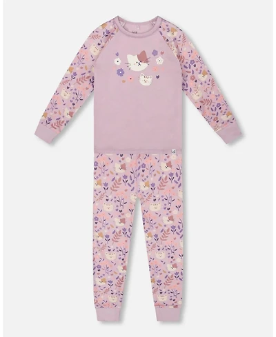 Deux par Toddler Girls Cotton Two-Piece Pajamas Lilac Cat Print - Toddler|Child