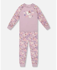 Deux par Toddler Girls Cotton Two-Piece Pajamas Lilac Cat Print - Toddler|Child