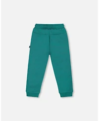 Deux par Baby Boys Fleece Sweatpants with Articulated Knees forest Green