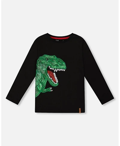 Deux par Boy Long Sleeve Jersey Tee Shirt with Dinosaur - Child