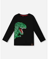 Deux par Boy Long Sleeve Jersey Tee Shirt with Dinosaur