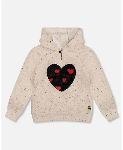 Deux par Girl Glittering Beige French Terry Hoodie with Heart Applique - Toddler|Child