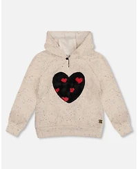 Deux par Girl Glittering Beige French Terry Hoodie with Heart Applique - Toddler|Child