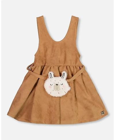 Deux par Girl Stretch Suede Effect Jumper Light Pecan Brown with Llama Bag - Child